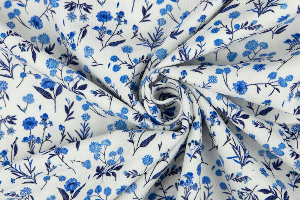 Cotton Corduroy - Flower Blue