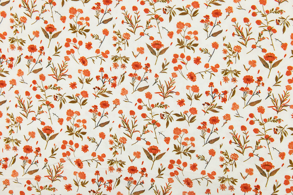 Cotton Corduroy - Flower Red