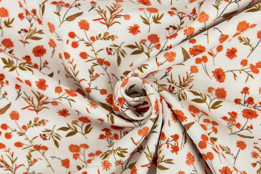 Cotton Corduroy - Flower Red