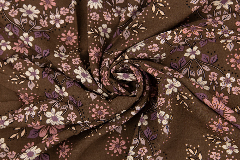 Linen Cotton - Mocha Wildflower