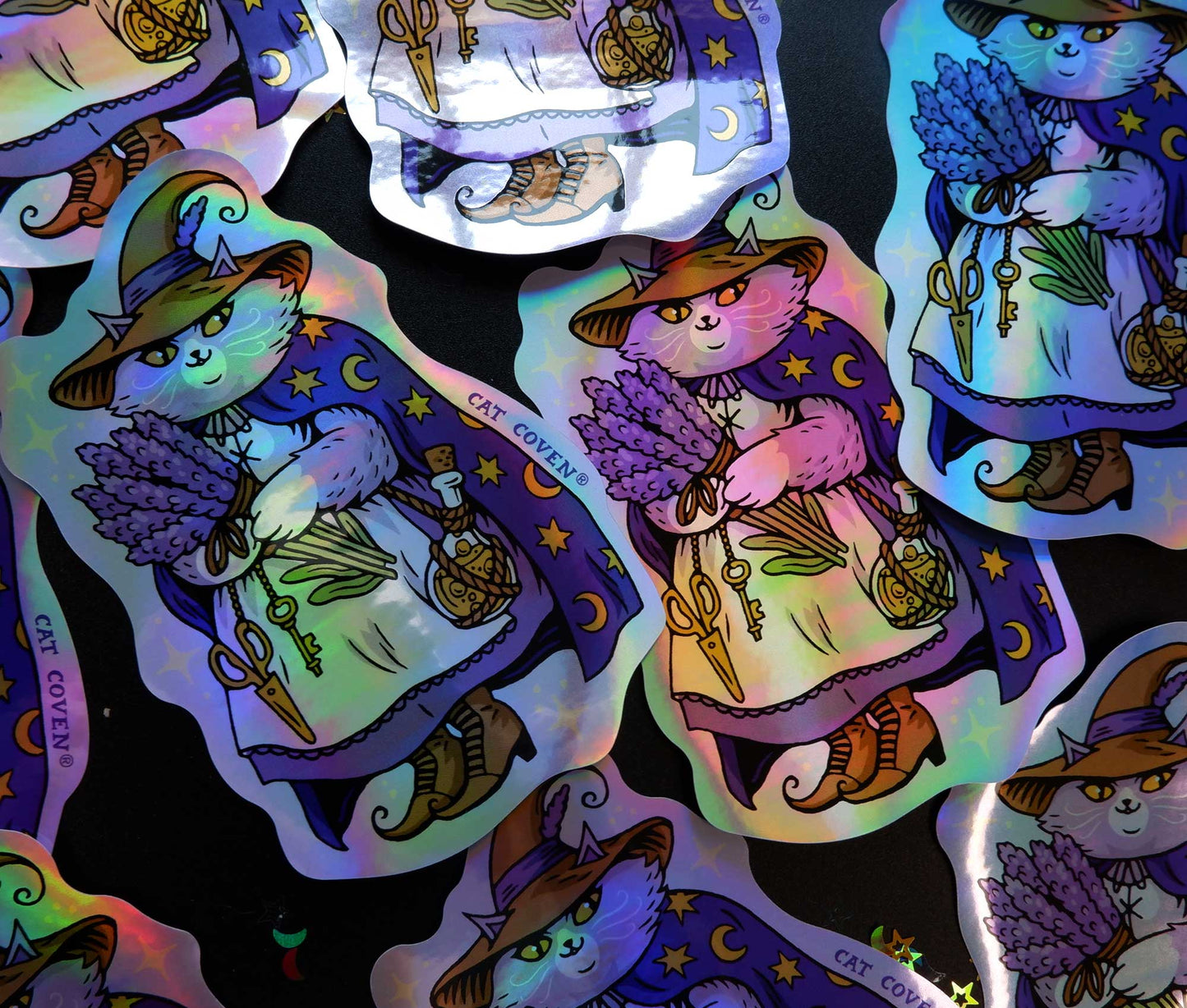 Lavender Cat Witch - Holographic Sticker