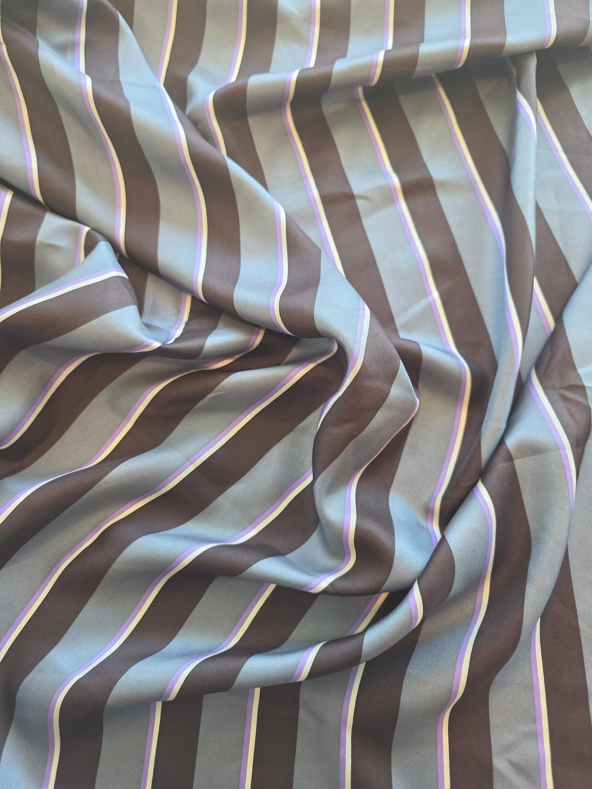ReStash: 5yd Silk Twill - Grey, Brown Stripes