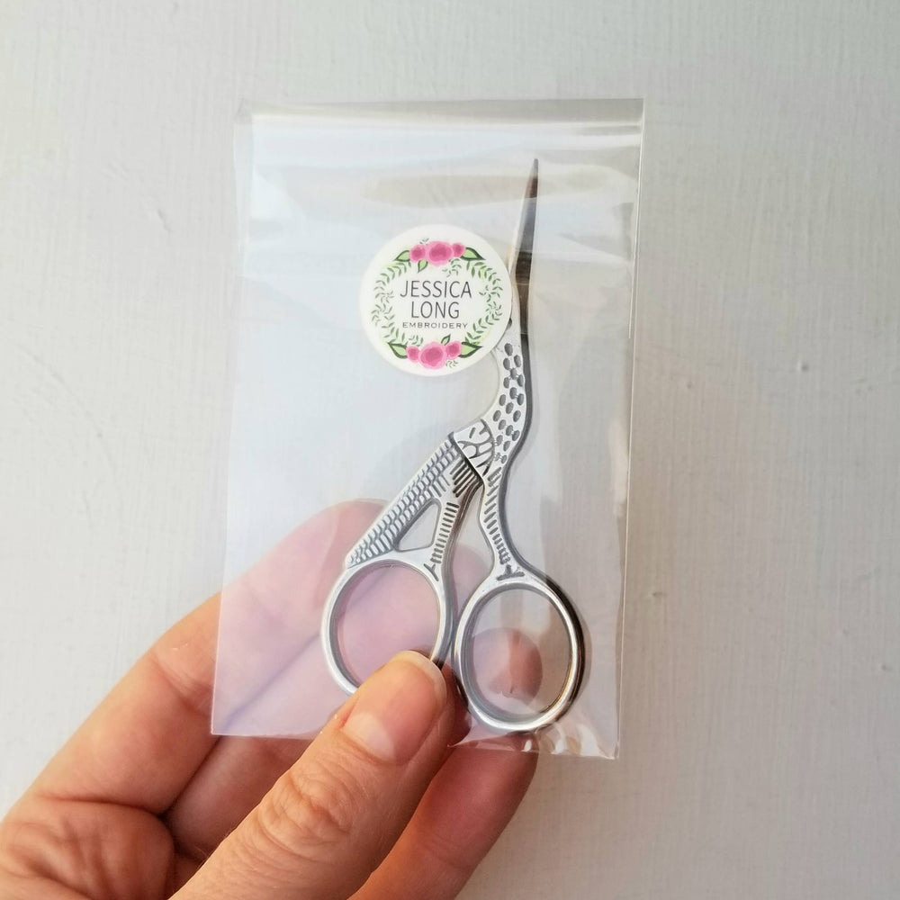 Classic stork hand embroidery scissors