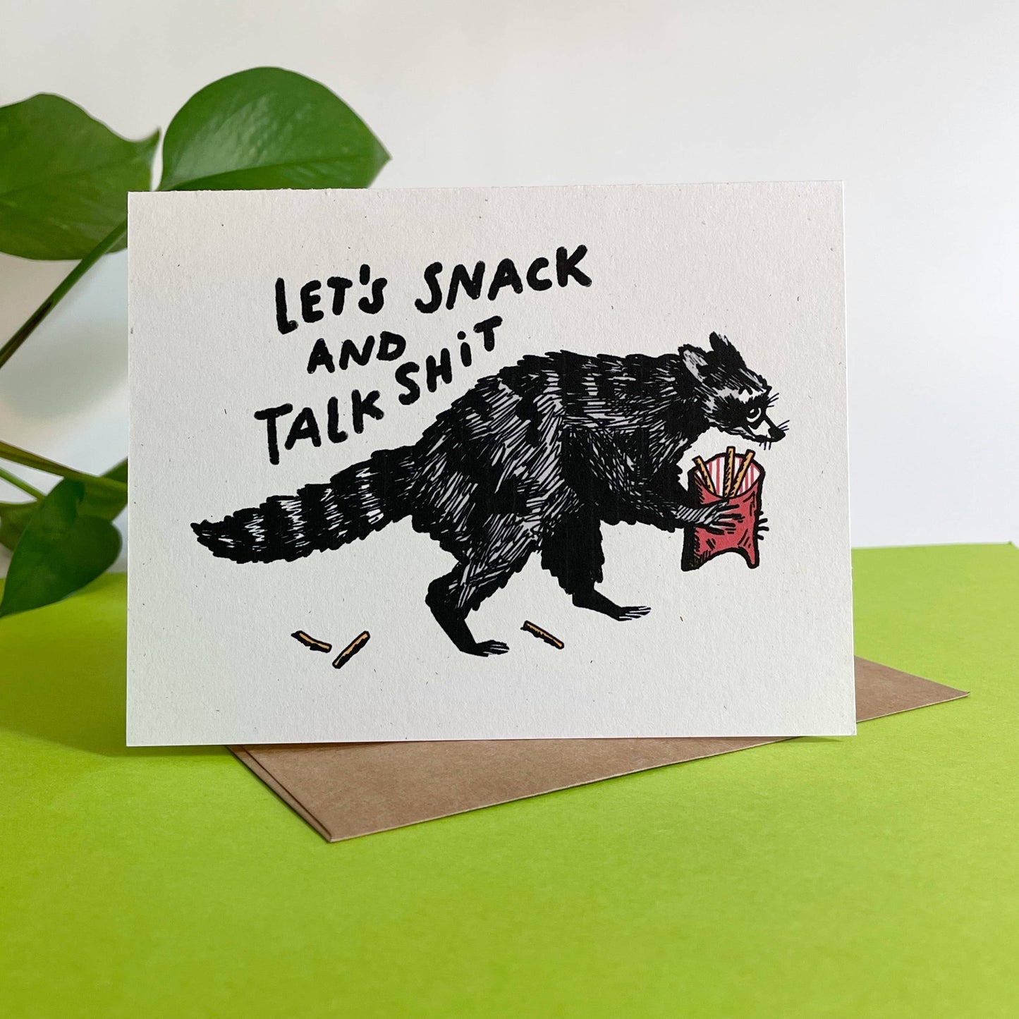 Let’s Snack and Talk Shit Raccoon Greeting Card