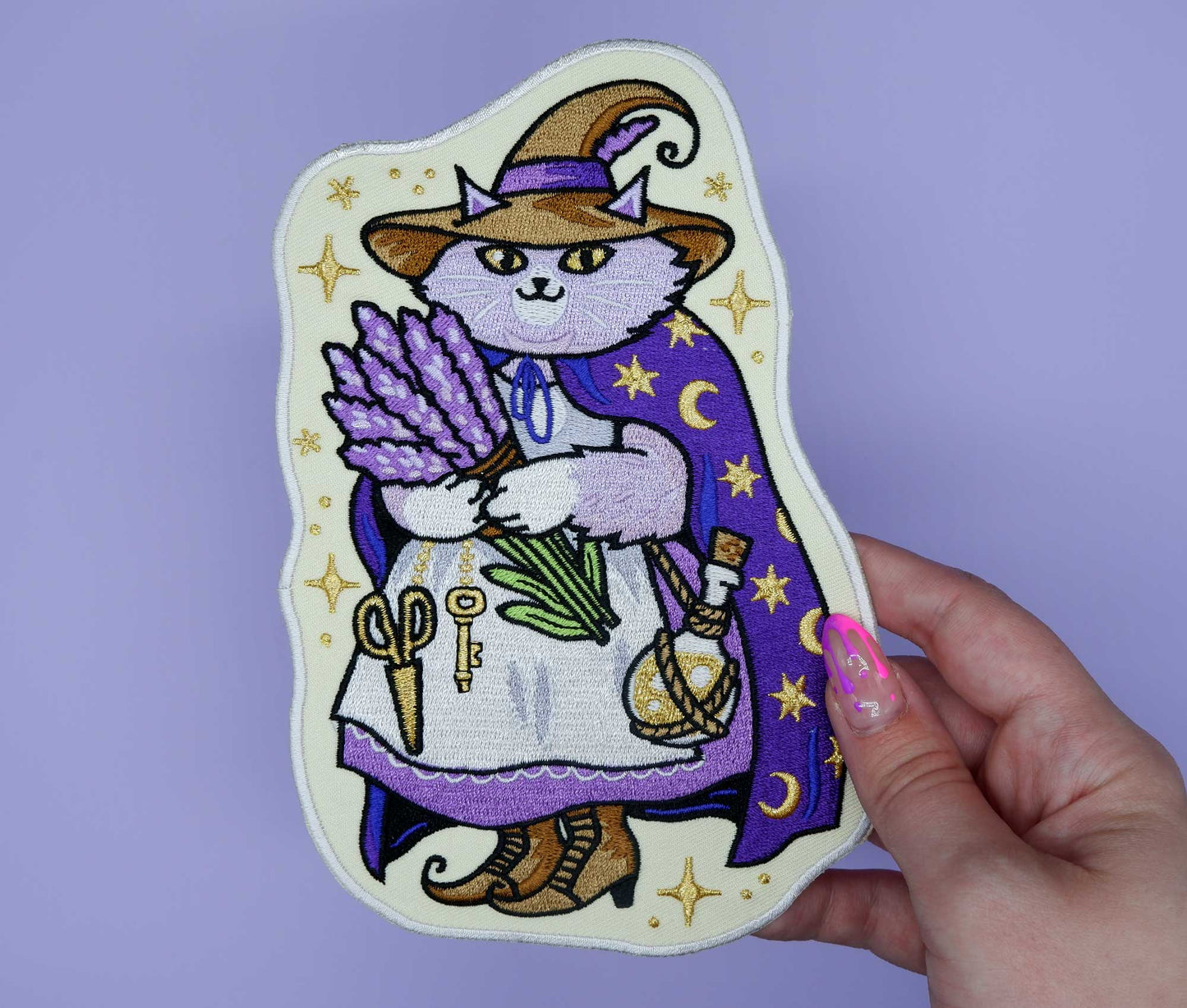 Lavender Cat Witch - Embroidered Patch