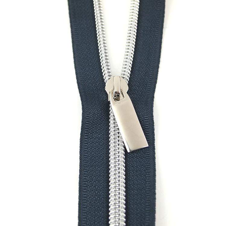 3yd Zipper Tape -  Navy/Nickel - 9 Pulls