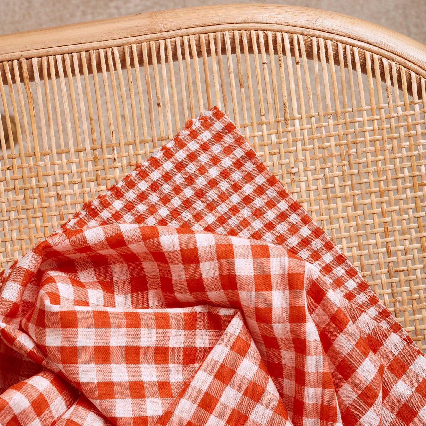 Double Gauze Gingham - Tangerine Fabric