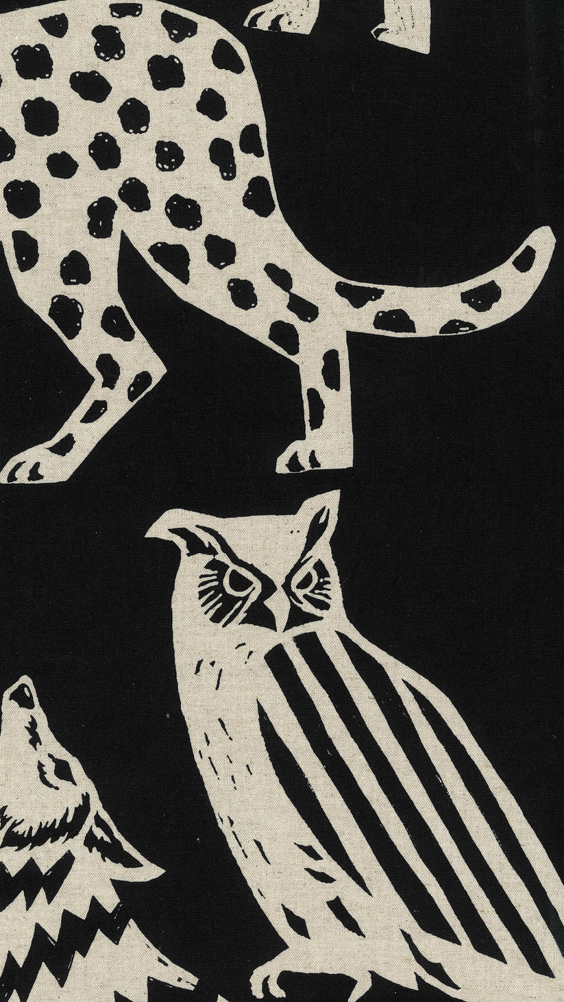 Echino Framework Cotton Linen Canvas - Big Animals Black