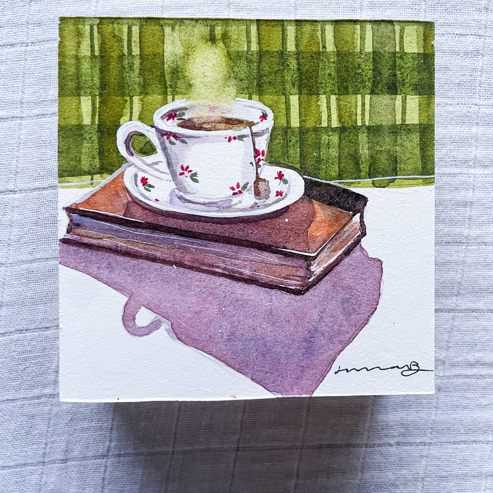 Watercolor - Cozy Tea Cup and Books