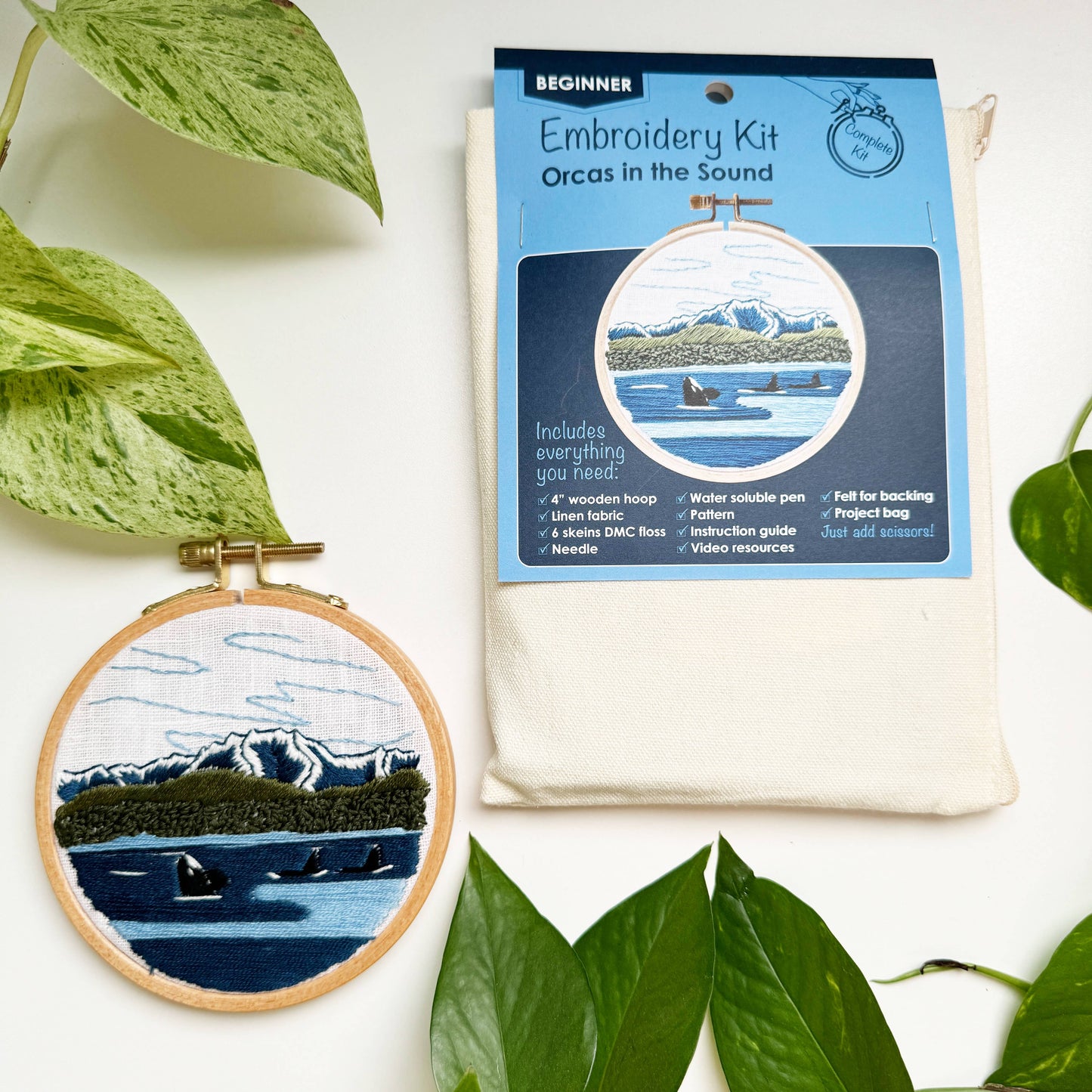 Orcas in the Sound Landscape Embroidery Kit