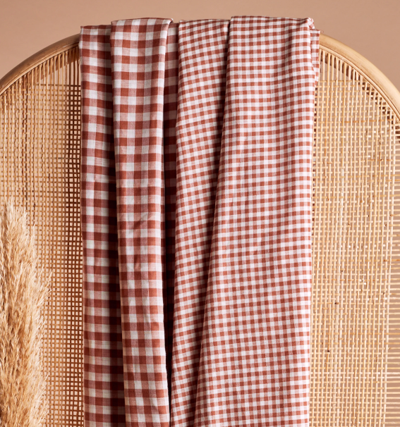 Gingham Off-White Rust Fabric