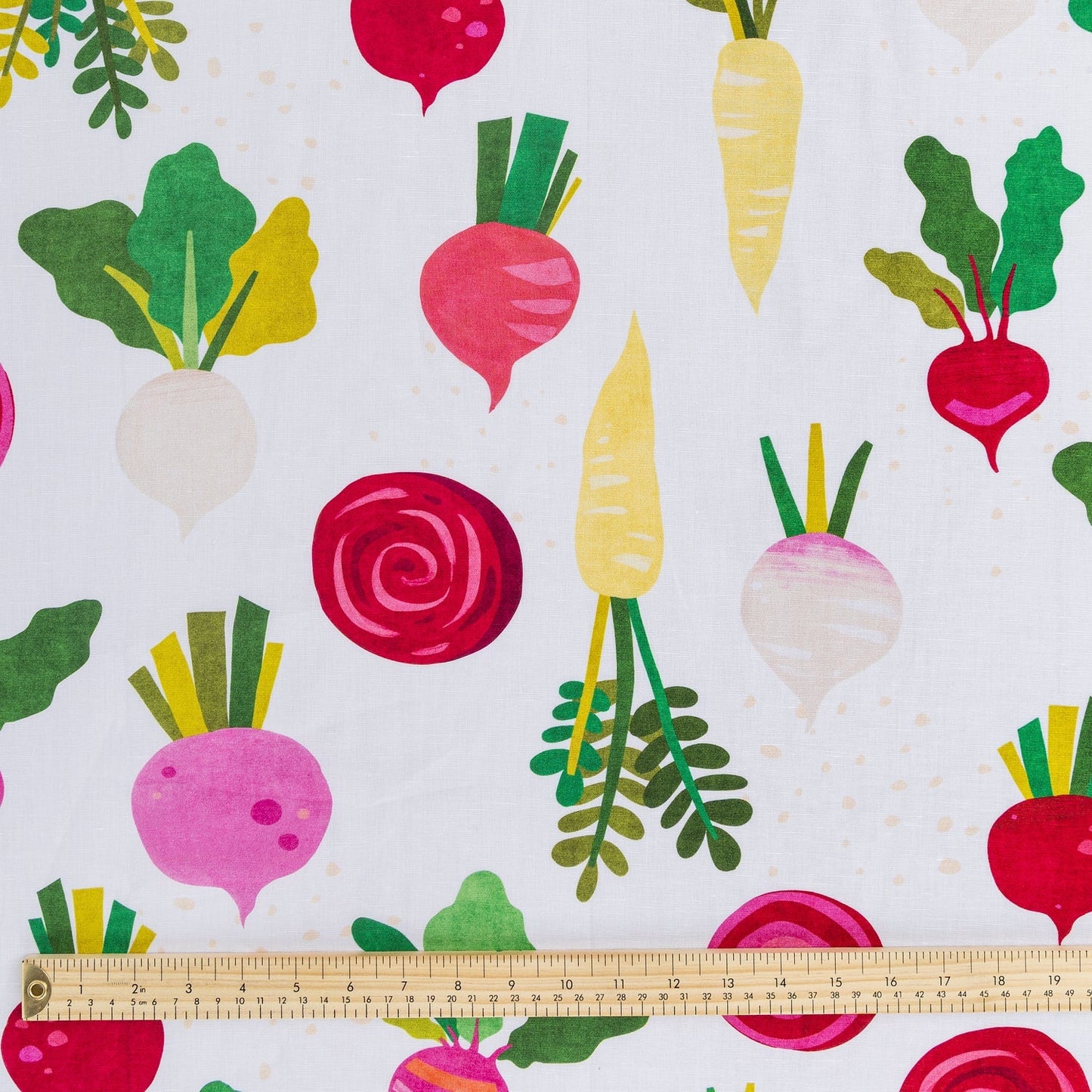 Organic Cotton Linen Blend - Beet It - White/Green/Magenta