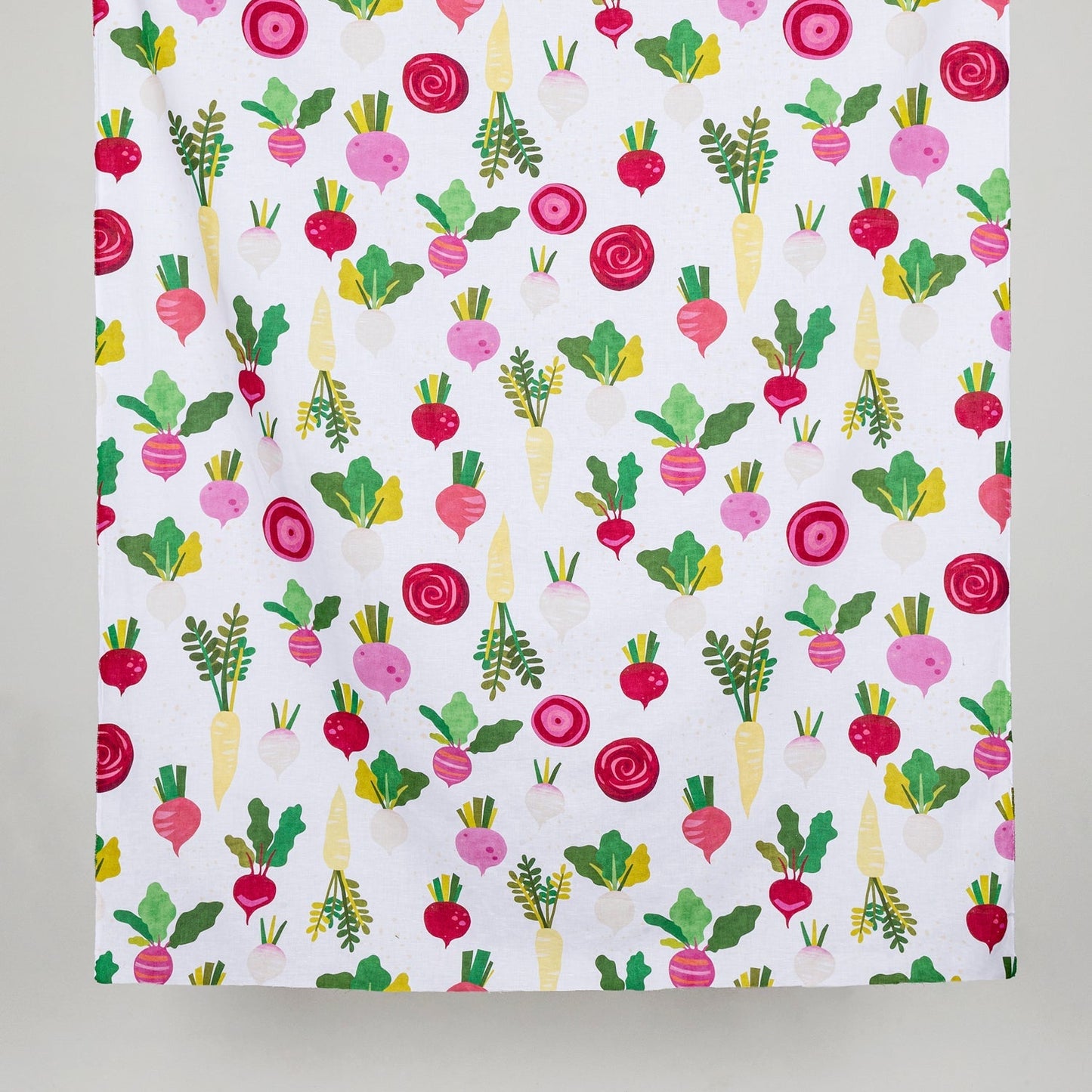 Organic Cotton Linen Blend - Beet It - White/Green/Magenta