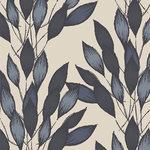 Brushed Leaves - Gris - Cotton Canvas