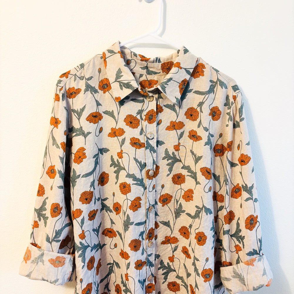 Cameron button up pattern from helens closet with the sleves rolled