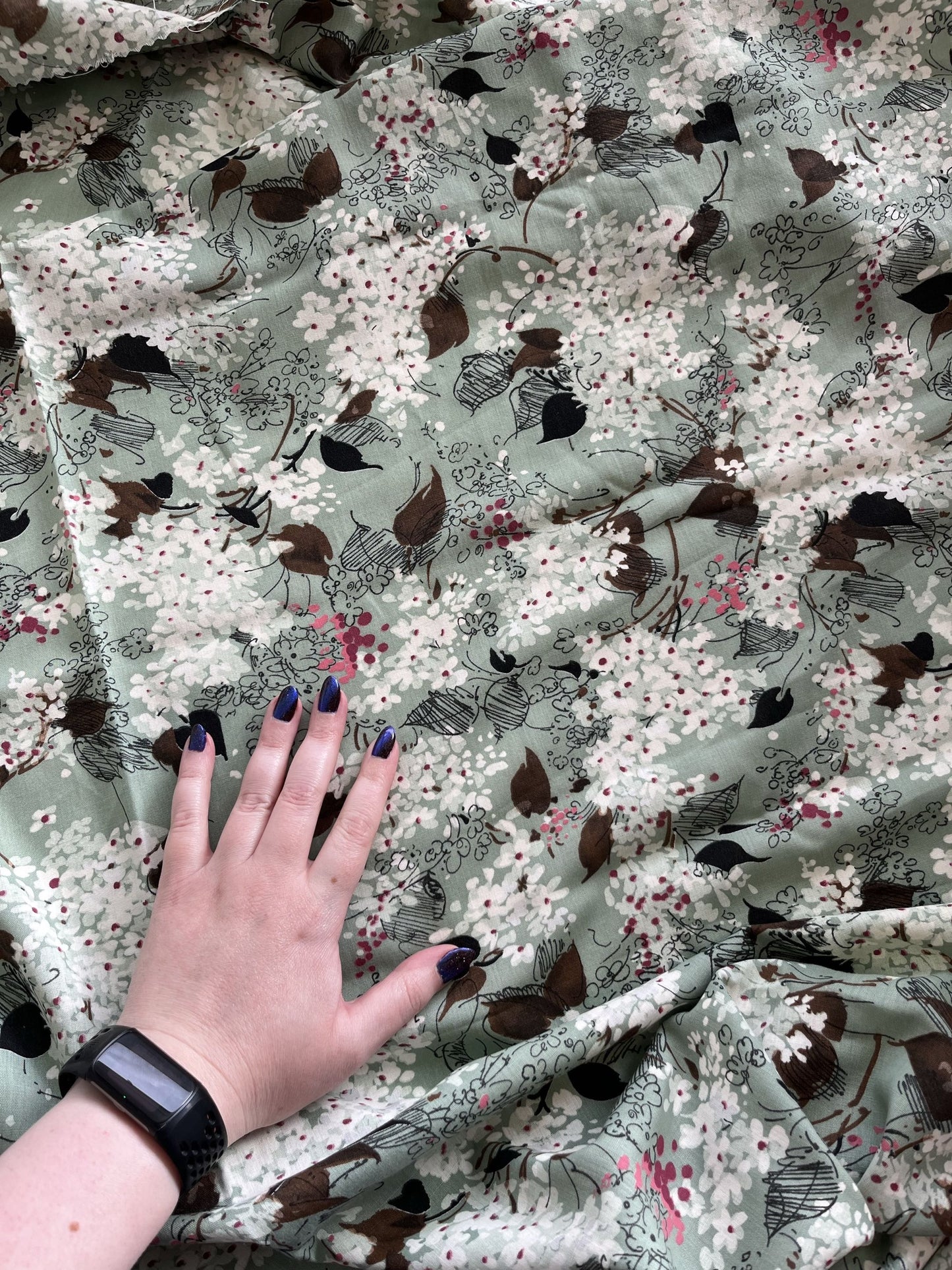 ReStash: Vintage Mint Floral Cotton Rayon Blend (sold by the half yard)