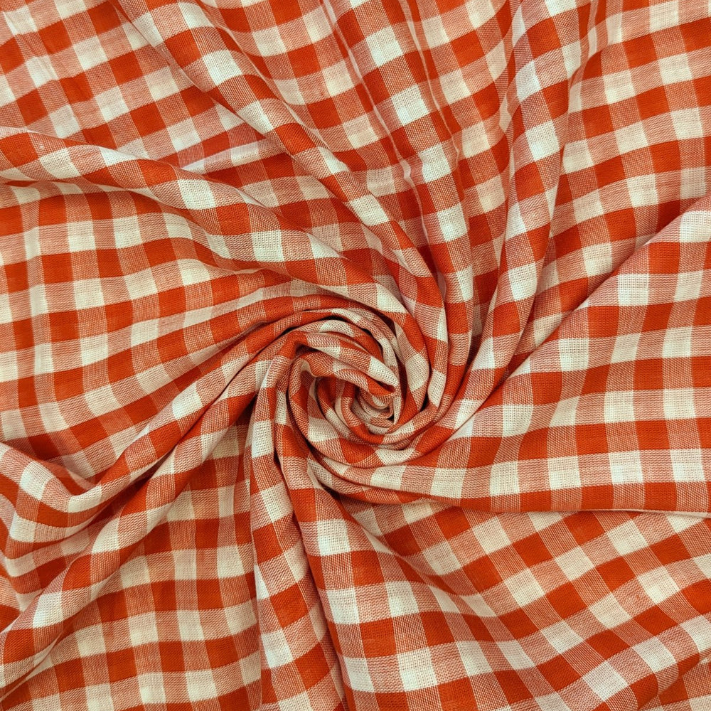 Double Gauze Gingham - Off White and Tangerine