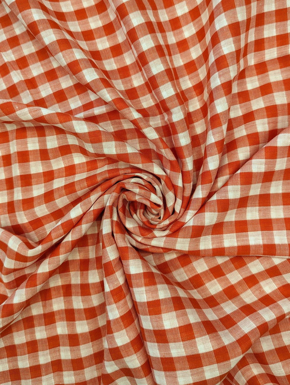 Double Gauze Gingham - Off White and Tangerine