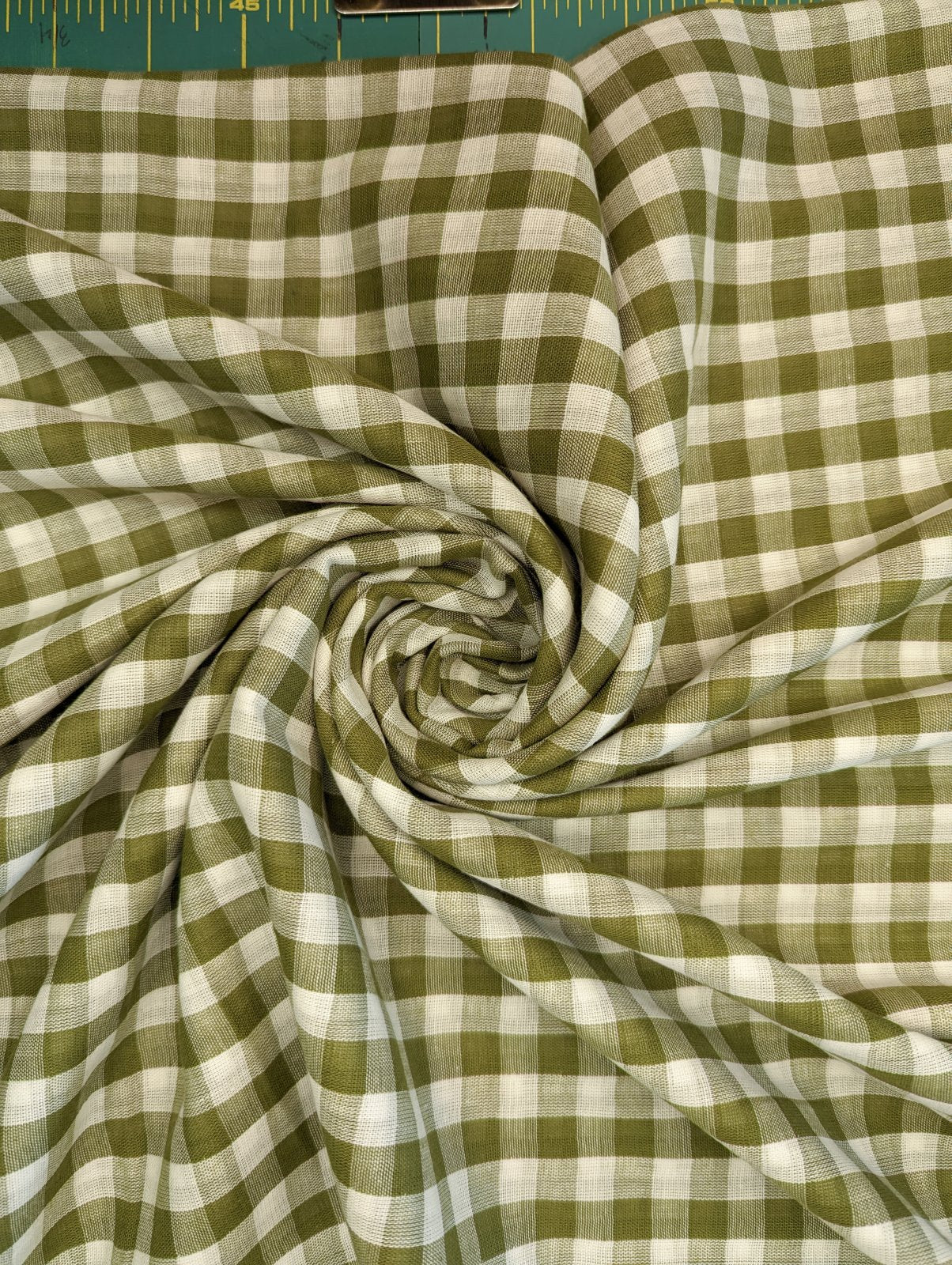 Double Gauze Gingham - Off White and Matcha Leaf