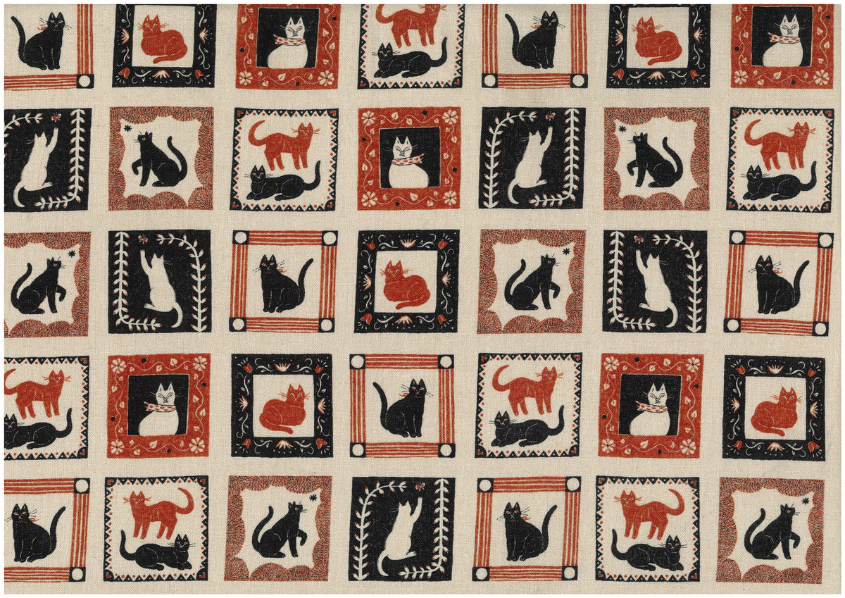 Sanae Sugimoto Cotton Linen Canvas - Postage Cats