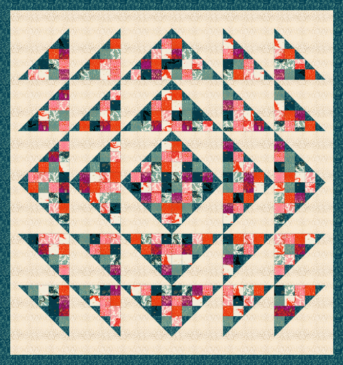 LoriAnn quilt kit using fireglow fabrics from ruby star