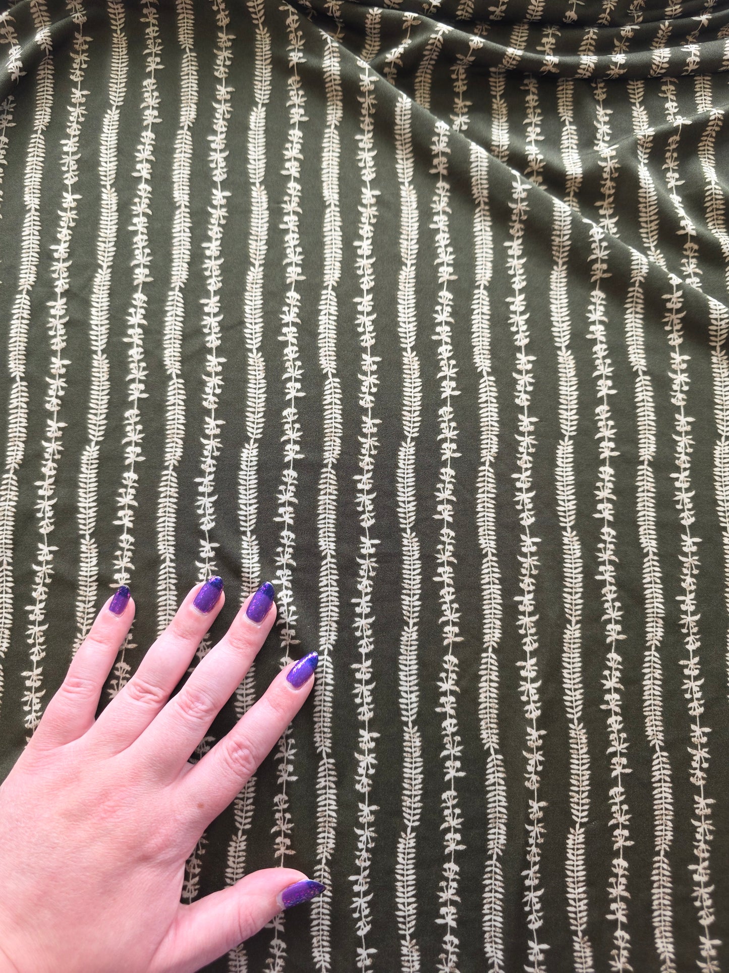 ReStash: 2.75yd Green and White Vines Swim Stretch Fabric