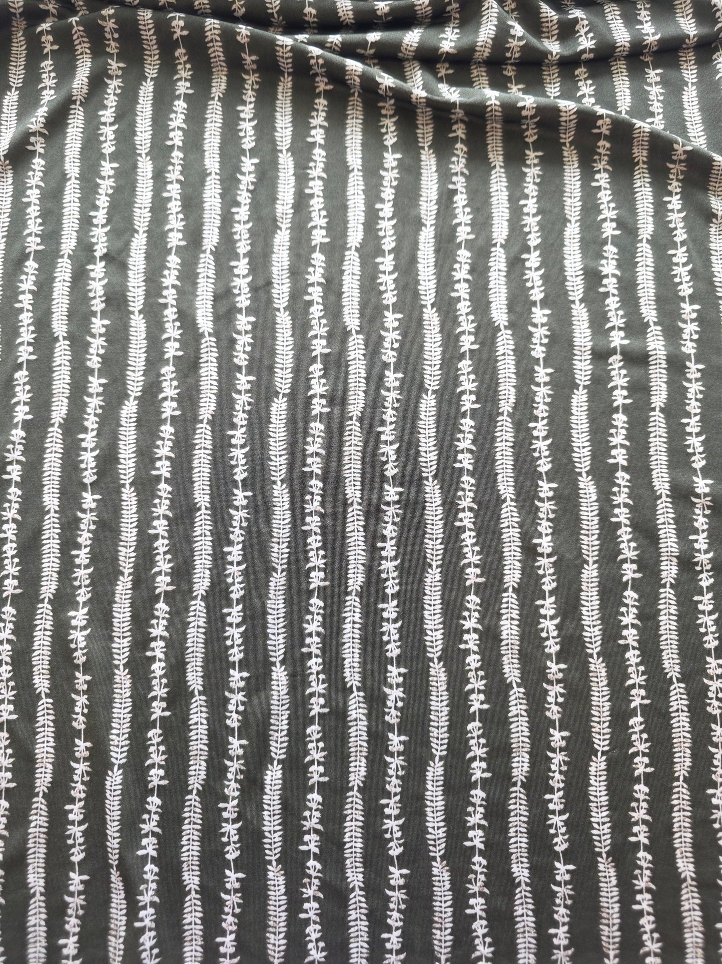 ReStash: 2.75yd Green and White Vines Swim Stretch Fabric