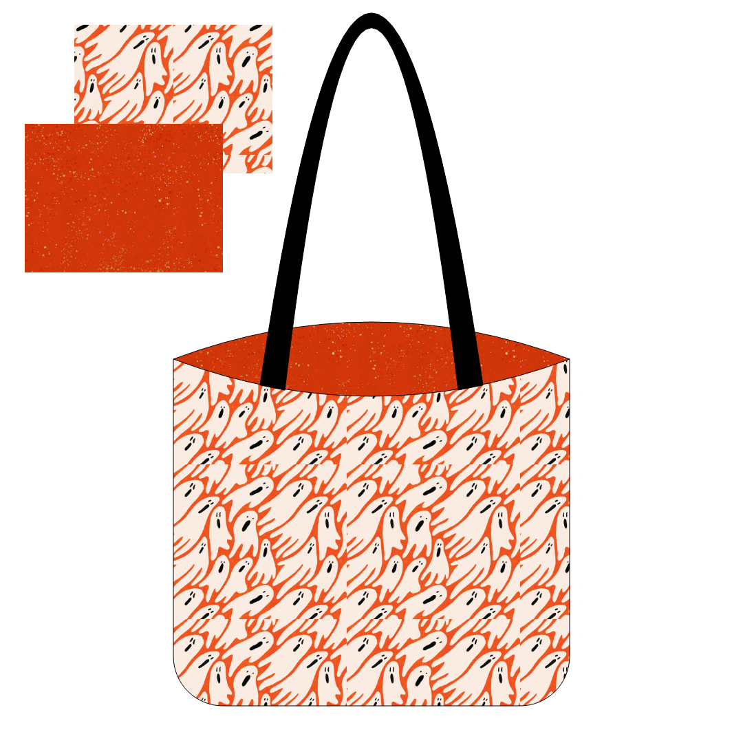 digital mock up of a tote bag kit with ghost canvas and dark orange cotton lining