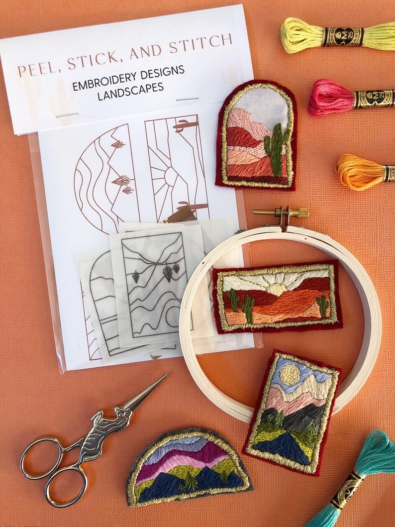 Peel Stick and Stitch Embroidery Pattern - Landscapes