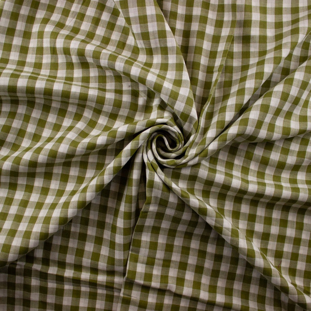 Double Gauze Gingham - Off White and Matcha Leaf