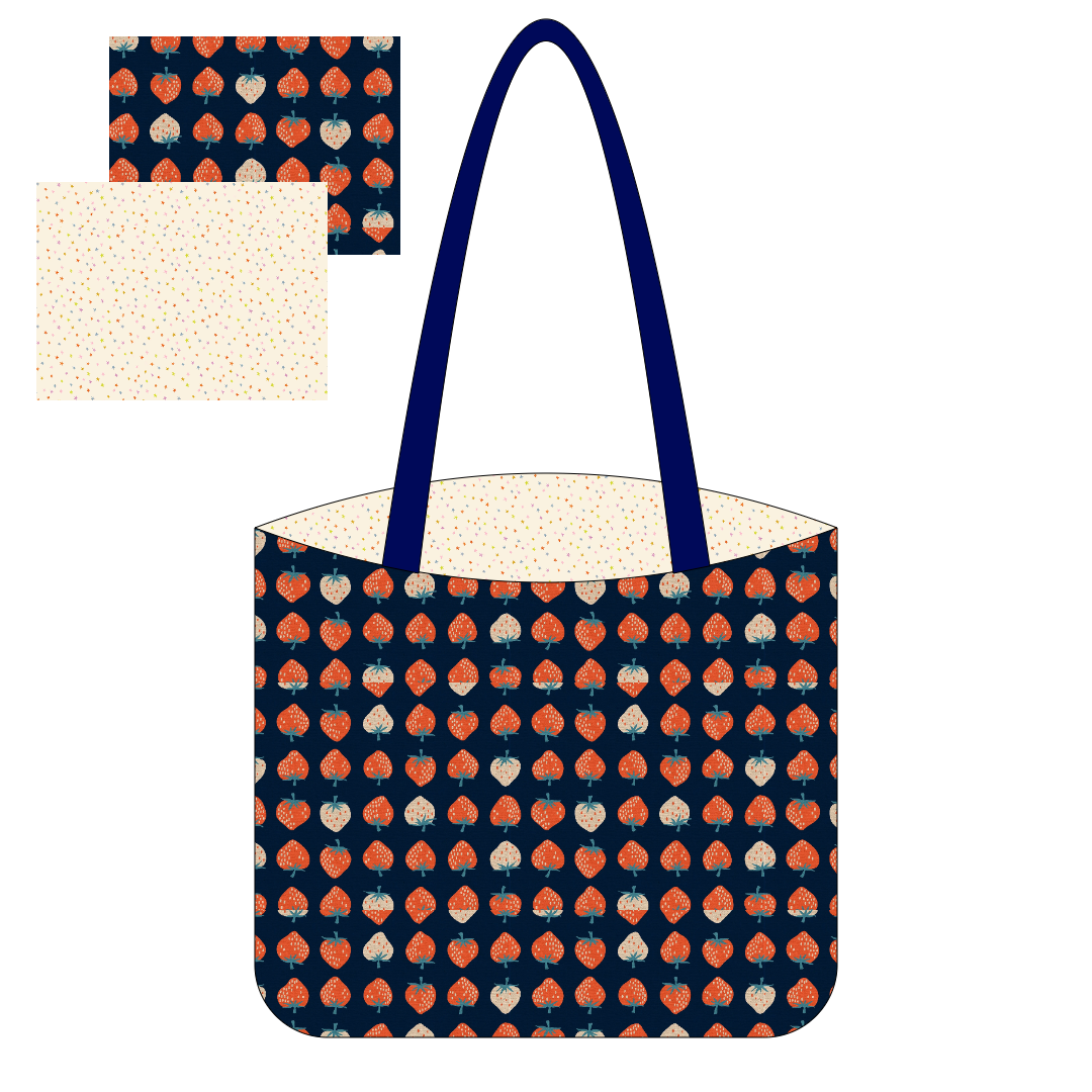 Navy Strawberry and Multi Mini Stars Canvas Tote Kit