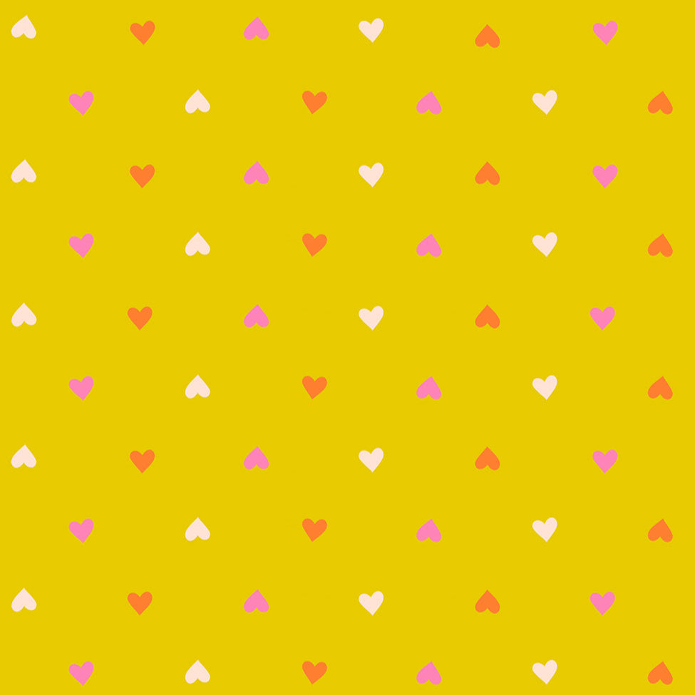 Pattern of small hearts on a yellow background