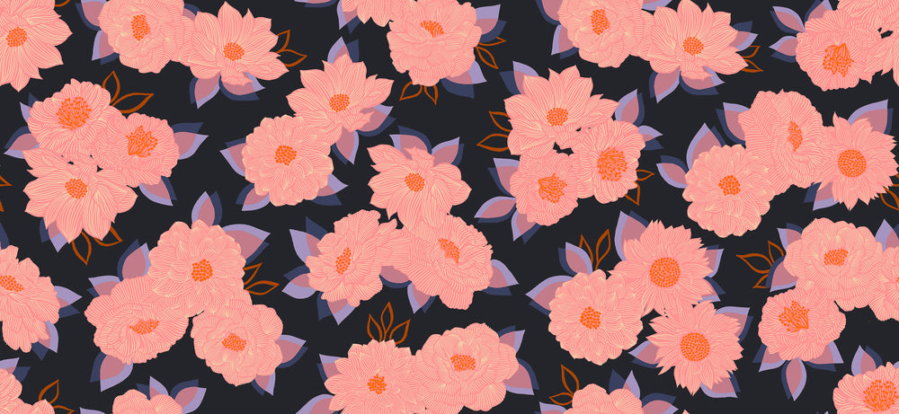 Favorite Flowers - 108" Wide back - Soft Black