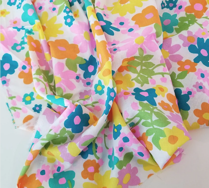 Deadstock Retro Groovy Florals - Cotton/Linen Blend