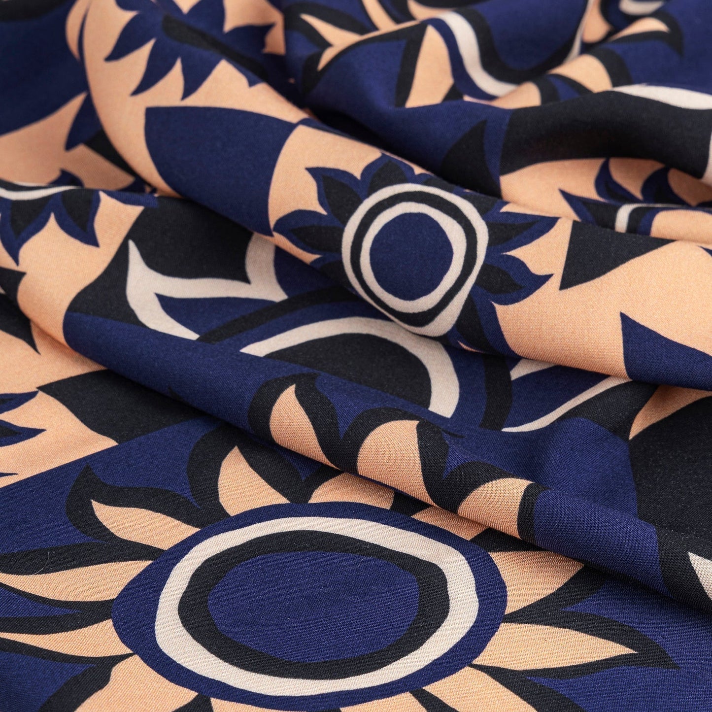 Ecovero Viscose - Solar Mosaic - Black/Navy/Tan