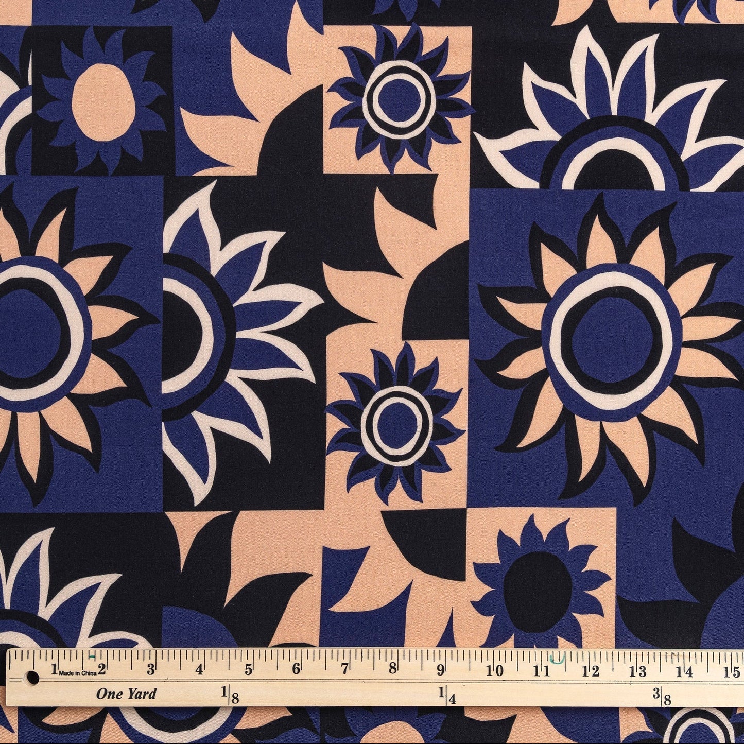 Ecovero Viscose - Solar Mosaic - Black/Navy/Tan