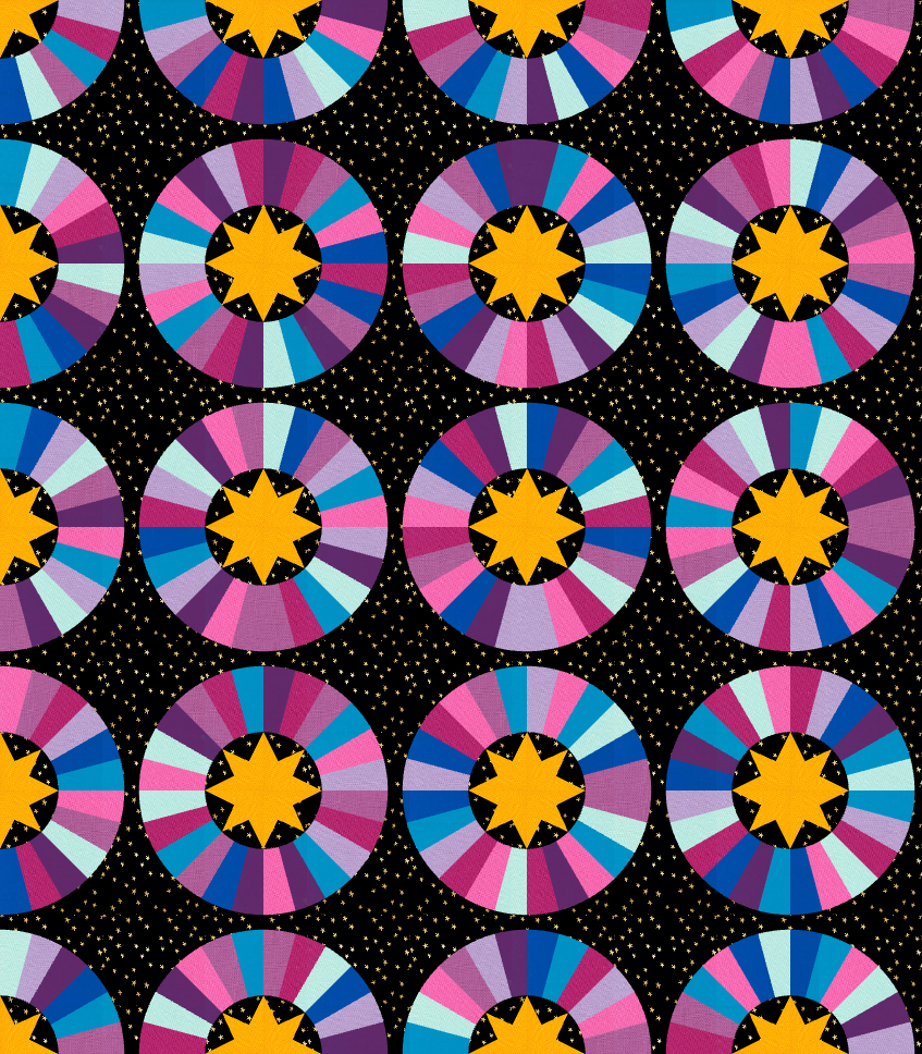 digital image of stars above quilt kit throw size in Kpop Demon Hunters color way