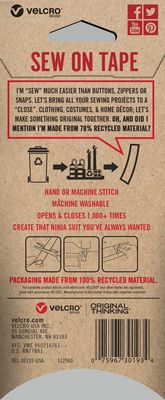 36" x 3/4" Sew On Velcro Tape