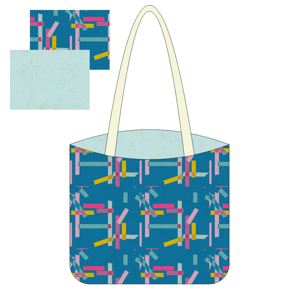 Digital mock up of a canvas tote back with Washi blue canvas and polar speckled lining