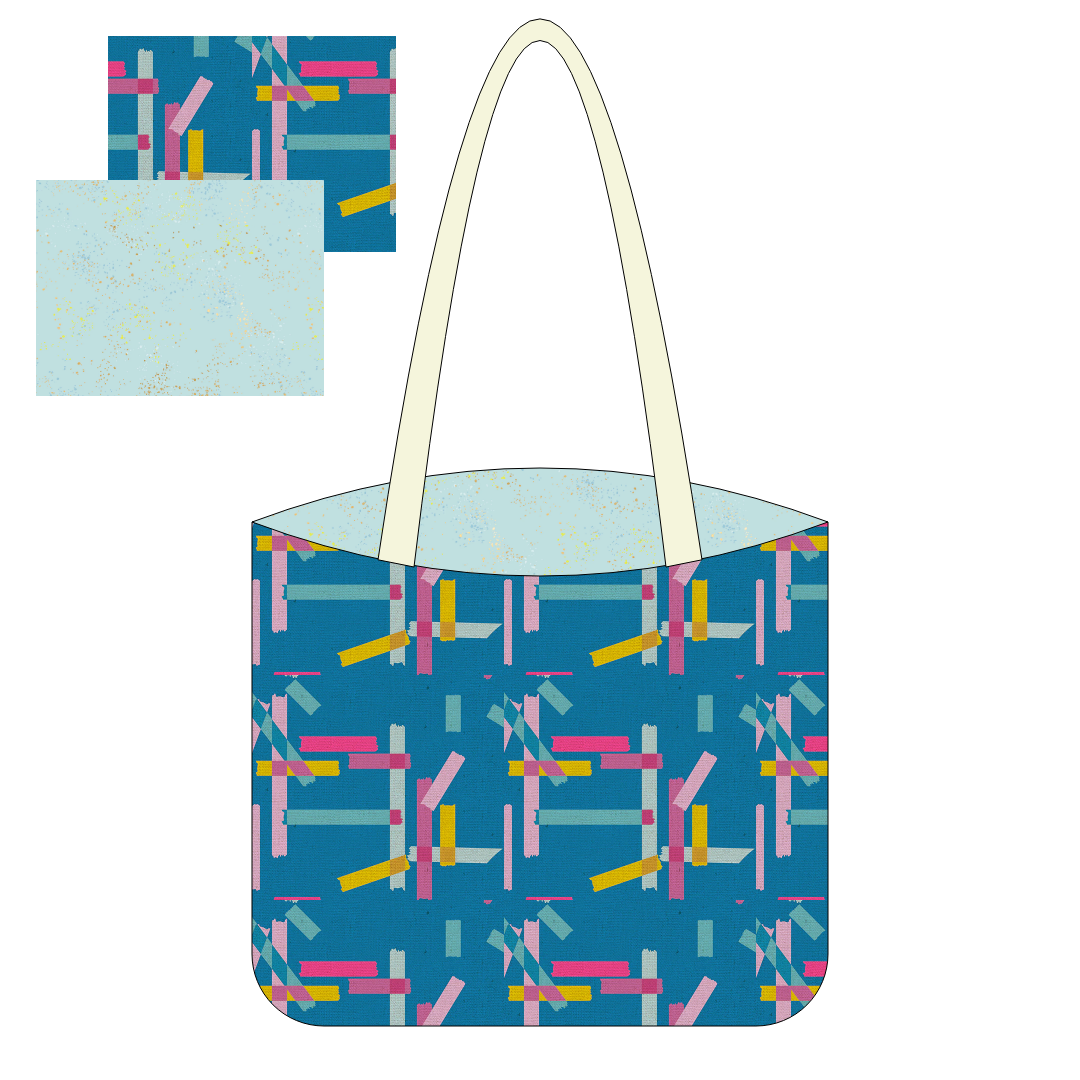 Digital mock up of a canvas tote back with Washi blue canvas and polar speckled lining