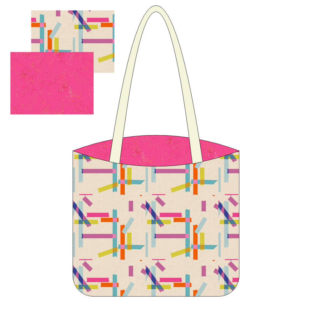 Digital mock up of a canvas tote kit with Washi Natural and Playful speckled fabric