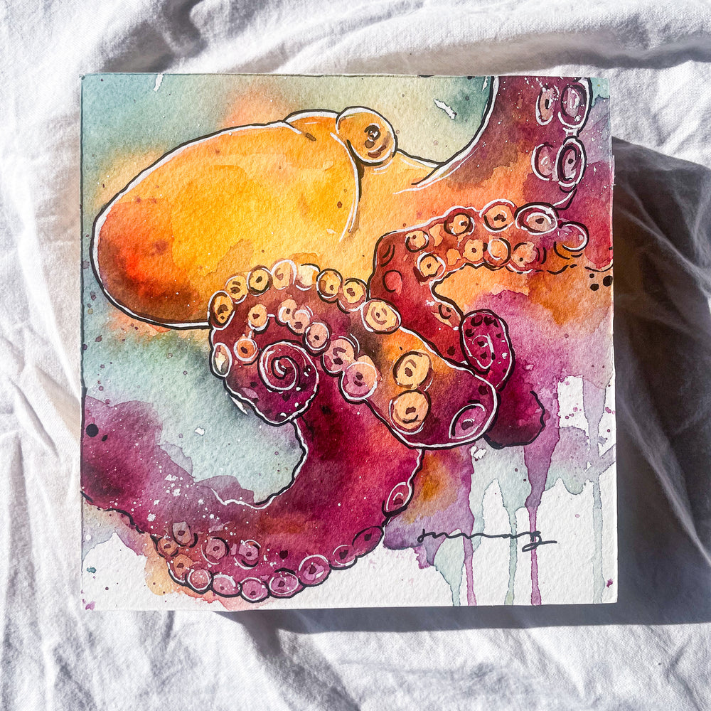 Photo of a water color octopus by Artist Jenna Brechbiel