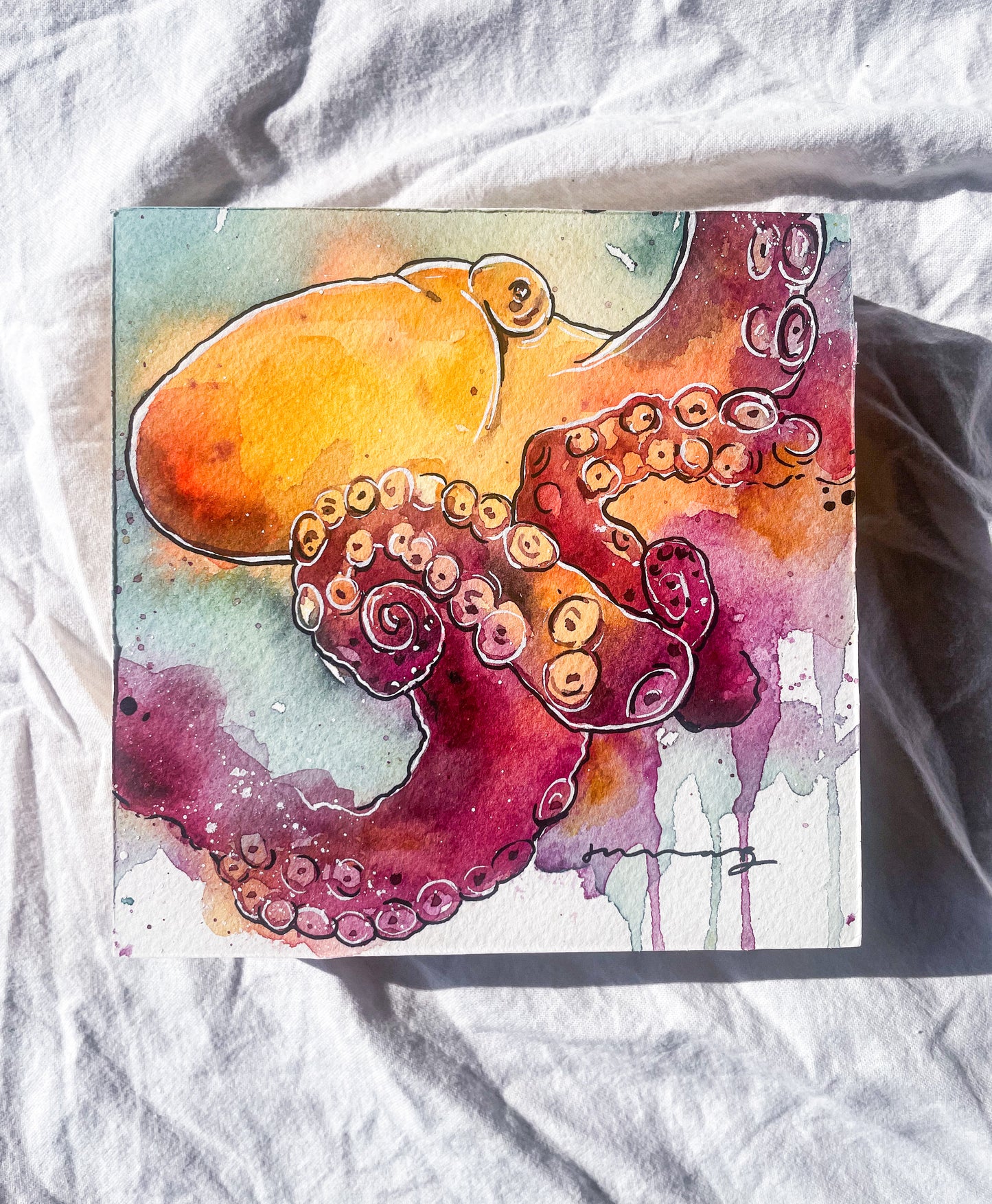 Photo of a water color octopus by Artist Jenna Brechbiel