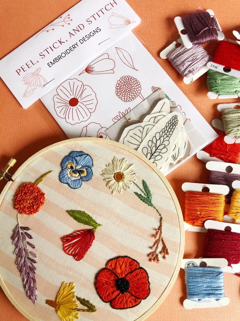 Wildflowers - Peel Stick and Stitch Embroidery Pattern 