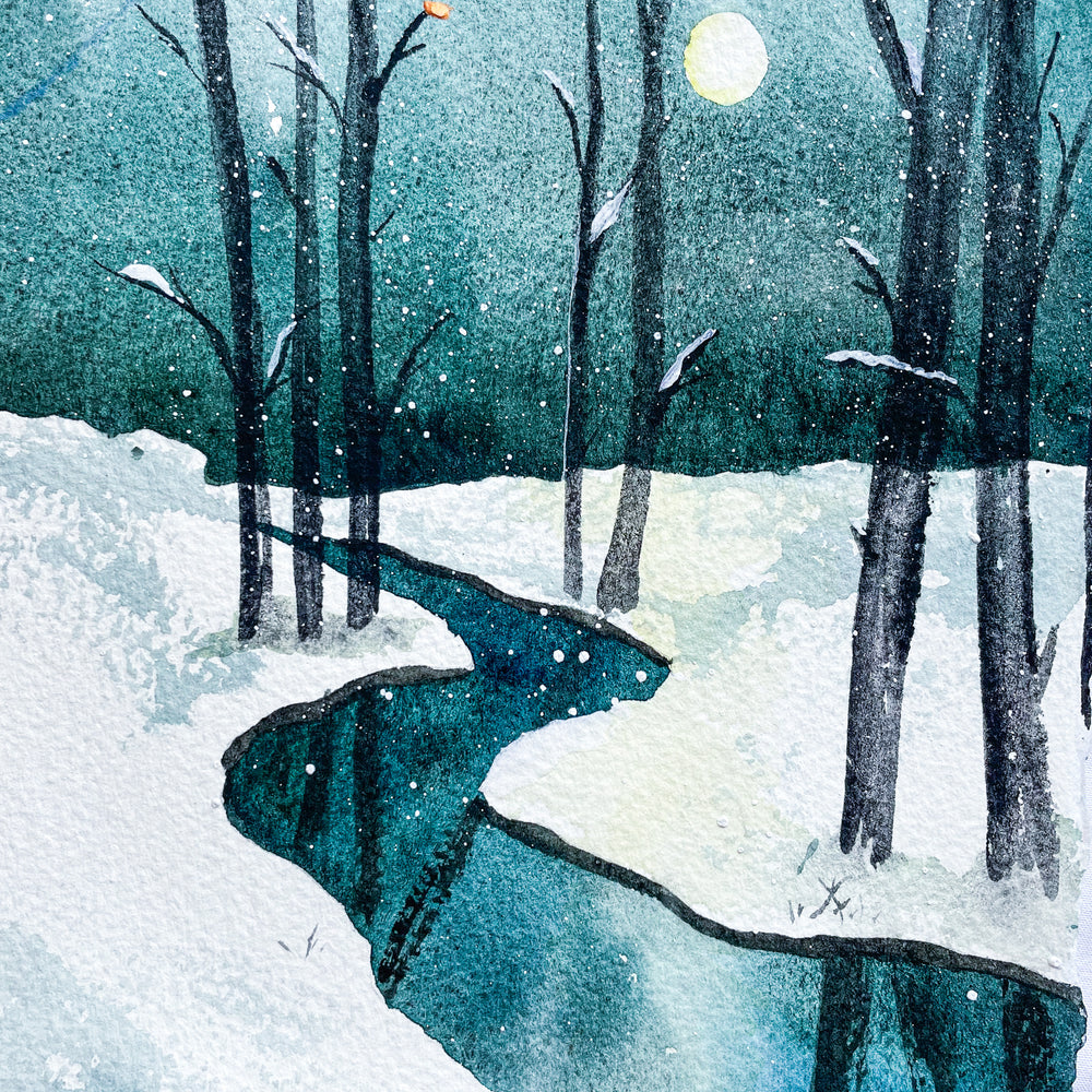 image of a winter landscape done in watercolor