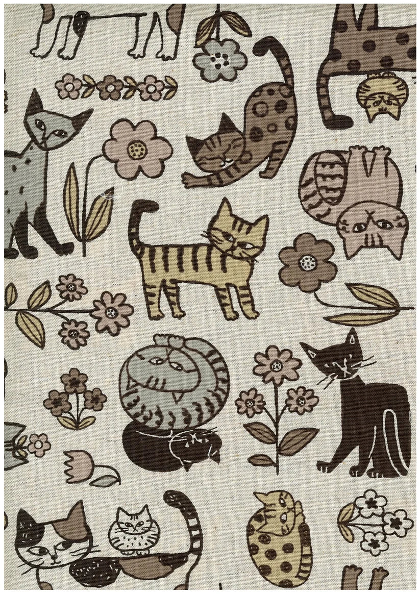 Scandinavian Cotton Linen Canvas - Cats Natural Sepia