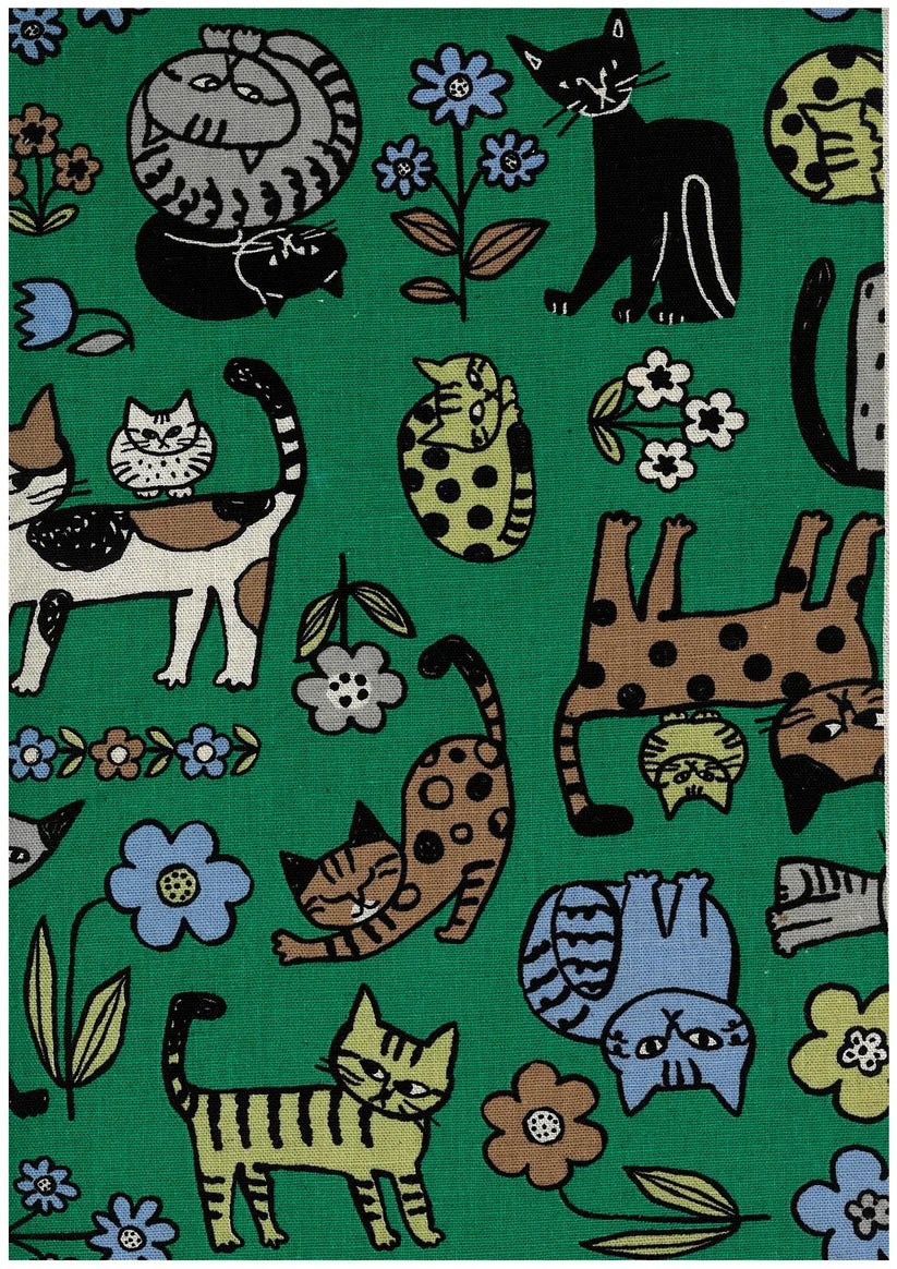 Scandinavian Cotton Linen Canvas - Cats Green