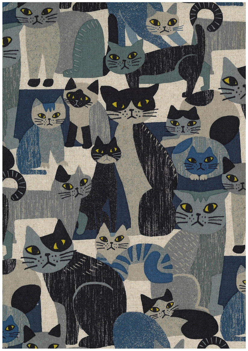 Art Cotton Linen Canvas - Cats Blue