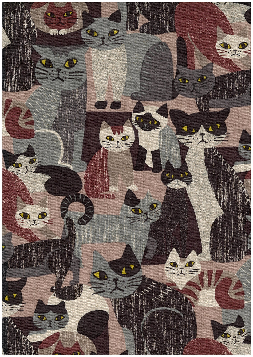 Art Cotton Linen Canvas - Cats Red