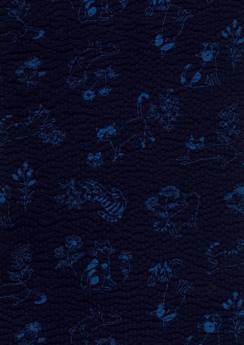 Cotton Seersucker - Cats Navy